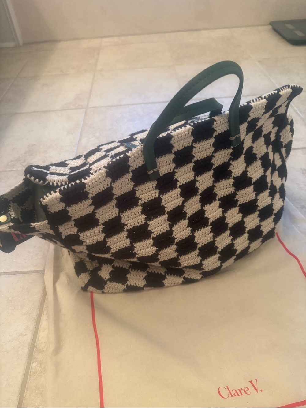 Clare V summer Simple Tote - Black & Cream Crochet Checker Tote - Picture 13 of 15